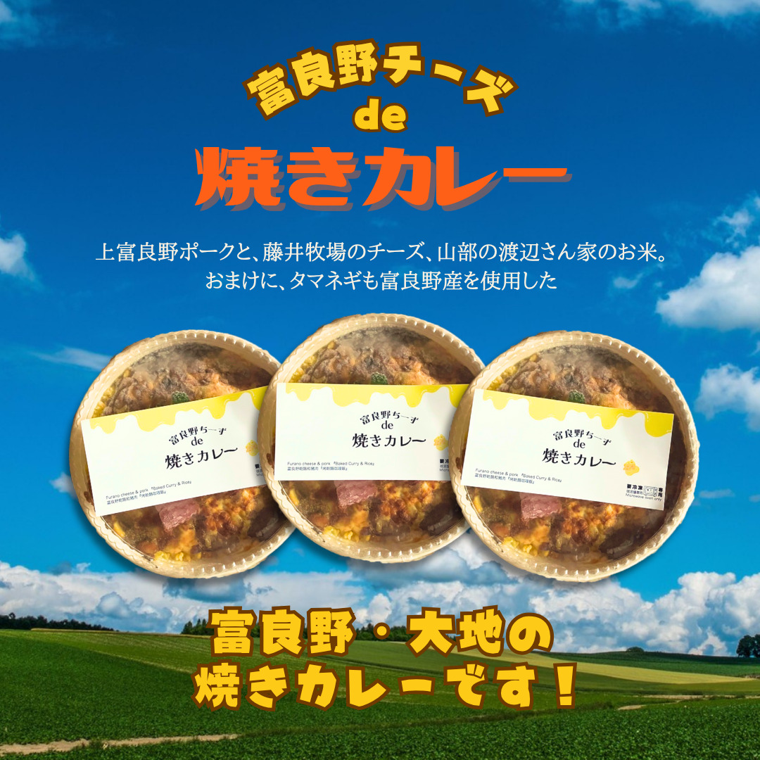 富良野ちーずde 焼きカレー 350g×3 (ナポレオン食堂) 焼きカレー カレー 冷凍 加工品 肉 チーズ お肉 玉ねぎ 簡単 ご飯 冷凍食品 北海道 道産 富良野市 ふらの