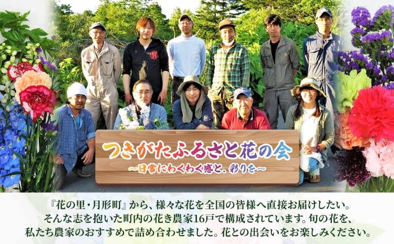 ＜2025年8月～10月まで3ヵ月連続お届け＞ 北海道 花 詰め合わせ 4品種 12本以上 切り花 切花 花束 ブーケ 季節 旬 生花 フラワー アレンジメント 記念日 産地直送 つきがたふるさと花の会