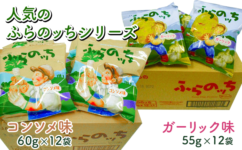 【3ヵ月に1回お届け】 JAふらの ポテトチップス 【ふらのっち】2種類(各12袋) 定期便 スナック お菓子 詰合せ コンソメ うすしお のり塩 ガーリック 北海道 ポテチ