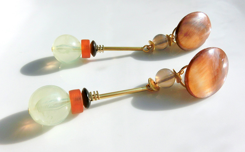 Jupiter ピアス アクセサリー 天然石 1個 【ゴールド グリーン ブラウン オレンジ シンプル クール エレガント 可愛い ハンドメイド 手作り  職人 上品 華やか ドレス 結婚式 大人の雰囲気 ギフト プレゼント 母の日 ラッピング シェル 2way仕様】