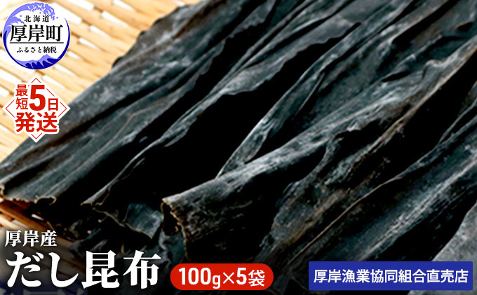【とっても便利】 厚岸産 だし昆布 100g×5袋 (合計500g) 魚貝類 こんぶ