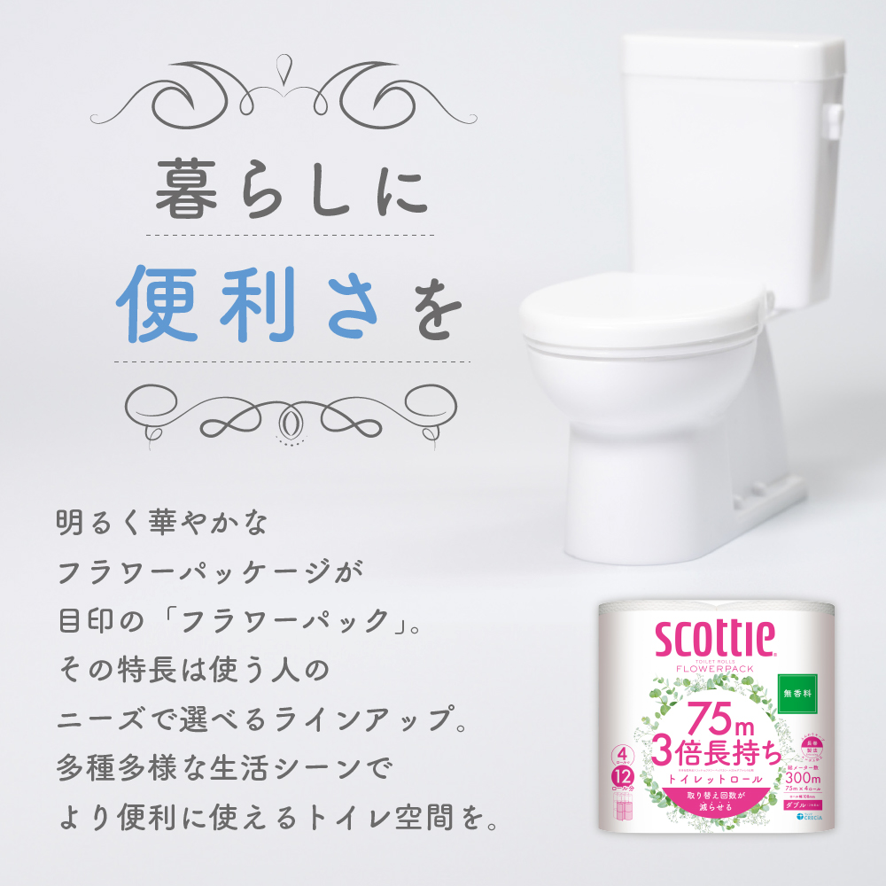 トイレットペーパー ダブル スコッティ3倍長持ち 24ロール (4ロール×6パック) フラワーパック 無香料 スコッティ 3倍長持ち トイレットペーパーダブル 長持ち 長持ちロール 日用品 消耗品 生活用品 生活必需品 まとめ買い 防災 宮城県 岩沼市