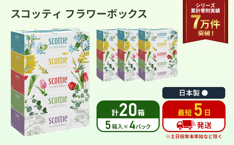 スコッティ フラワーボックス 20箱 (5箱×4パック) ティッシュ ティッシュペーパー