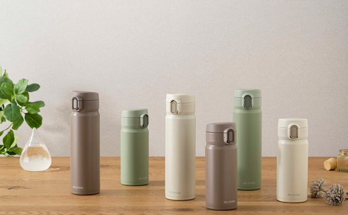 ステンレスマグボトルワンタッチ モカ SM-O500 アイリスオーヤマ 雑貨 水筒 保温 保冷 持ち運び 職場 学校 お出かけ ロック付き