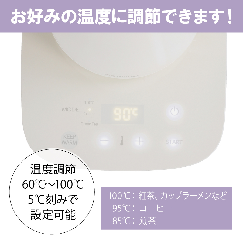 ケトル 電気ケトル 電気ポット 0.6L ドリップケトル IKE-C601T-CW ホワイト アイリスオーヤマ