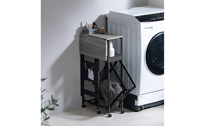 天板付きランドリーワゴン スリムタイプ バスケット付TLAW-B220ブラック