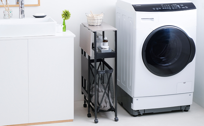 天板付きランドリーワゴン スリムタイプ バスケット付TLAW-B220ブラック