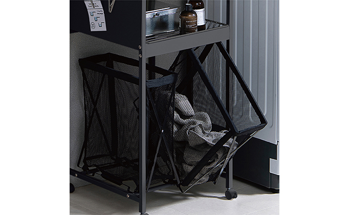 天板付きランドリーワゴン ワイドタイプ バスケット付TLAW-B420ブラック