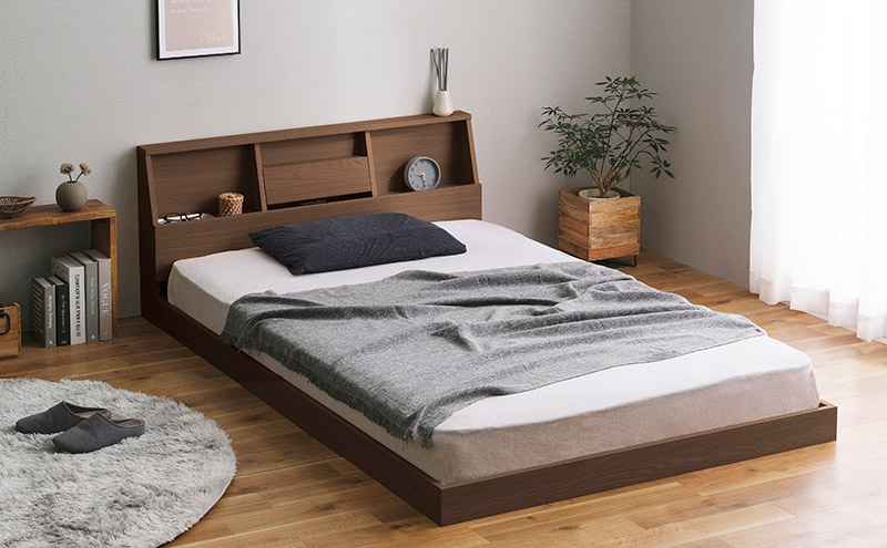 ベッド セミダブル セミダブルベッド アイリスオーヤマ FBF-SD ウォールナット ベッドフレーム フロアベッド  ローベッド コンセント付き 通気性 フレーム コンセント ヘッドボード付き スマホスタンド 木製 ロータイプ 北欧 組立