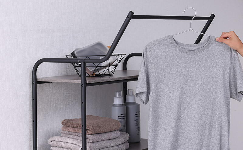 ランドリーラック  スタイルランドリーラック  ハンガーバー付き ブラック アイリスオーヤマ  HSLR-695R縦型 おしゃれ ラック 洗濯機上収納 洗濯ラック 洗濯 洗面所 ランドリー ランドリー収納 可動棚 スリム 収納