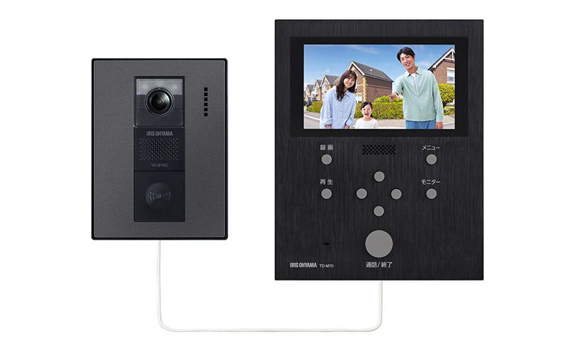 インターホン テレビドアホン TD-SM7070C-BB ブラック/ガンメタリック アイリスオーヤマ スマホ 対応 連動 自動録画 録画 カメラ付き 録画機能 防犯カメラ 監視カメラ 防犯  モーション検知 動体検知