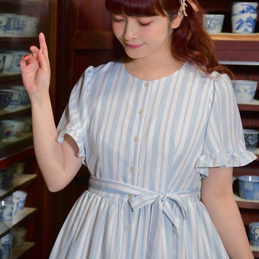 先行予約 アトリエ小町　ワンピース （renka ep2）ストライプ・サックス  フリーサイズ　青木美沙子さんコラボ [服 ロリータ ロリータファッション スイートロリータ 可愛い レディース 姫 お姫様 ストライプ ]