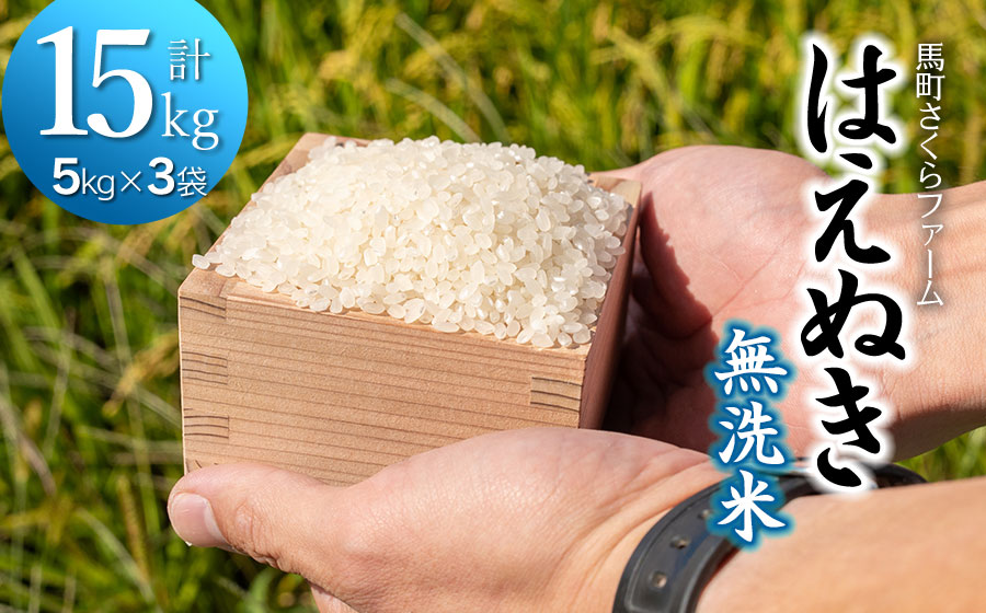 【令和7年産】 馬町さくらファームのはえぬき 無洗米 15kg（5kg×3袋）　K-7147　| 米 お米 コメ こめ 15キロ ご飯 ごはん ブランド米 国産 美味しい おいしい 返礼品