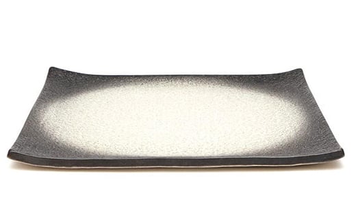 大堀相馬焼 いかりや窯 スクエアエッジ 皿 大(黒)  工芸品 F21R-177