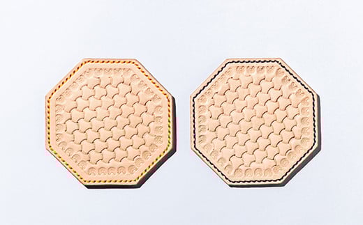 本革製コースターペアセット ウェブバスケット模様  雑貨 F23R-552