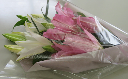 母の日ギフト用ユリミックス　5本花束（合計15～20輪）  植物 フラワー 花 F23R-788