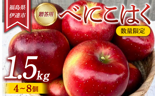 [数量限定]りんご 贈答用 べにこはく1.5kg(4〜8個) リンゴ 林檎 フルーツ 果物 りんご デザート くだもの 果実 食品 F20C-627