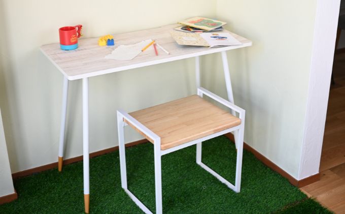 【＆FREL】ワークテーブル 天板（ホワイトパイン）脚/フレーム（ホワイト）幅90　奥行45　高さ72【メタリックゴールド】 ※離島への配送不可