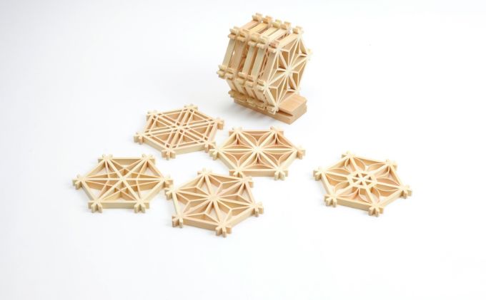 組子 コースター 5種セット 台座付き 鹿沼 かぬま 組子 ひのき ヒノキ ※沖縄・離島への配送不可