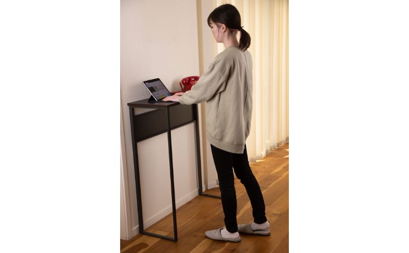 【＆FREL】U3ハイテーブル0935 天板グレー 幅90 奥行35 高さ100【ブラック】 国産家具 組立簡単 ※離島への配送不可