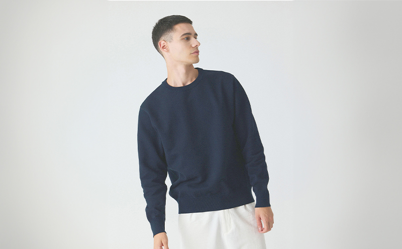 ニット アンユースレス プレーン クルーネックスニット 服 洋服 ファッション ビジネス カジュアル 耐久性 上品 コーマ糸 無撚糸コットン 洗濯可能 墨田区 東京都 ブラック/XL