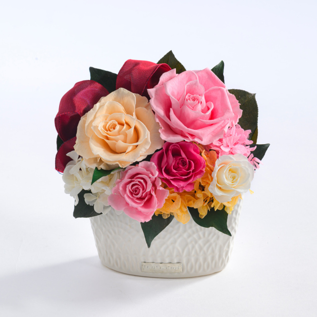 キャンティ 花 お花 プリザーブドフラワー ギフト プレゼント お祝い 誕生日 お供え アレンジ インテリア 東京都 墨田区【イエロー×オレンジ】