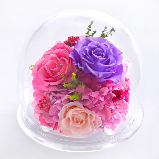 ガラスドームL 花 お花 プリザーブドフラワー ギフト プレゼント お祝い 誕生日 お供え アレンジ インテリア 東京都 墨田区【ピンク】