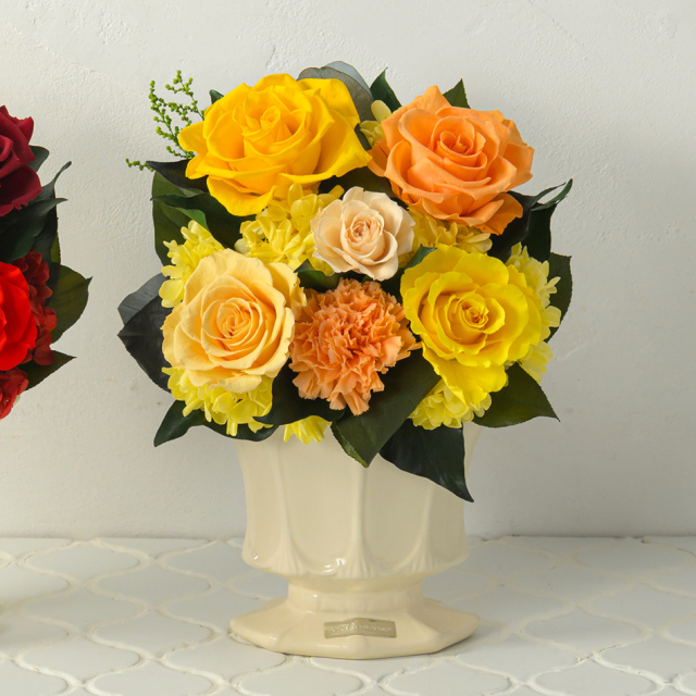 パルマ 花 お花 プリザーブドフラワー ギフト プレゼント お祝い 誕生日 お供え アレンジ インテリア 東京都 墨田区【イエロー×オレンジ】