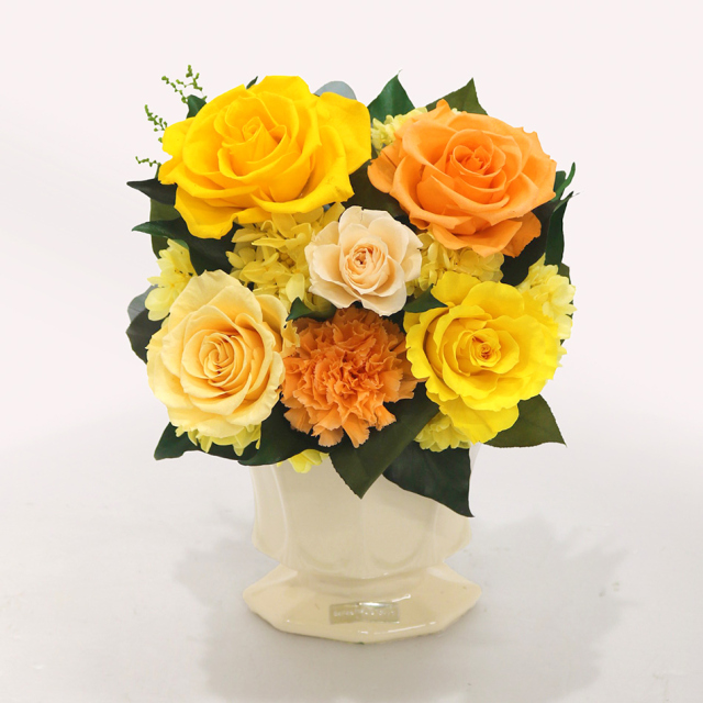 パルマ 花 お花 プリザーブドフラワー ギフト プレゼント お祝い 誕生日 お供え アレンジ インテリア 東京都 墨田区【イエロー×オレンジ】