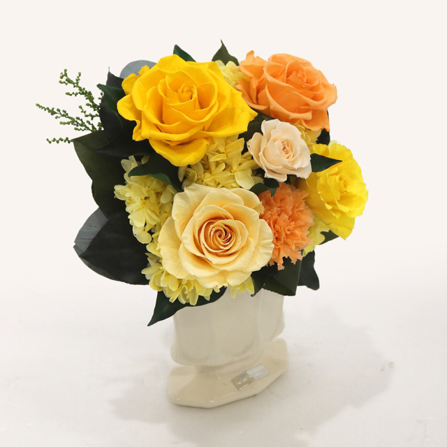 パルマ 花 お花 プリザーブドフラワー ギフト プレゼント お祝い 誕生日 お供え アレンジ インテリア 東京都 墨田区【イエロー×オレンジ】