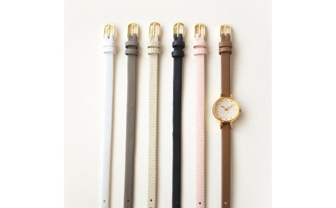 すみだ北斎美術館オリジナル 北斎 新形小紋帳 輪ちがい麻の葉 腕時計レディース ゴールド【キャメル】