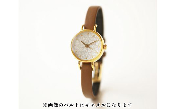 すみだ北斎美術館オリジナル 北斎 新形小紋帳 輪ちがい麻の葉 腕時計レディース ゴールド【キャメル】