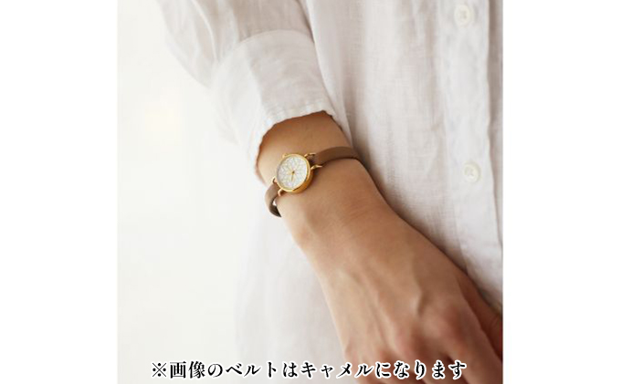 すみだ北斎美術館オリジナル 北斎 新形小紋帳 輪ちがい麻の葉 腕時計レディース ゴールド【キャメル】