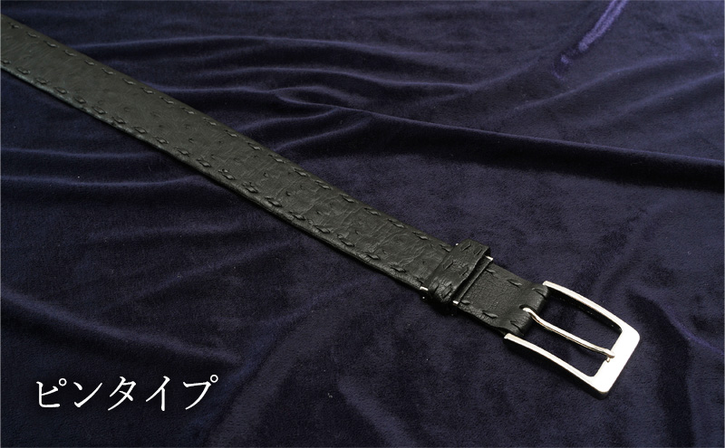 オーストリッチ 手縫いステッチ ベルト クロ 幅35mm メンズ 【ピンタイプ】