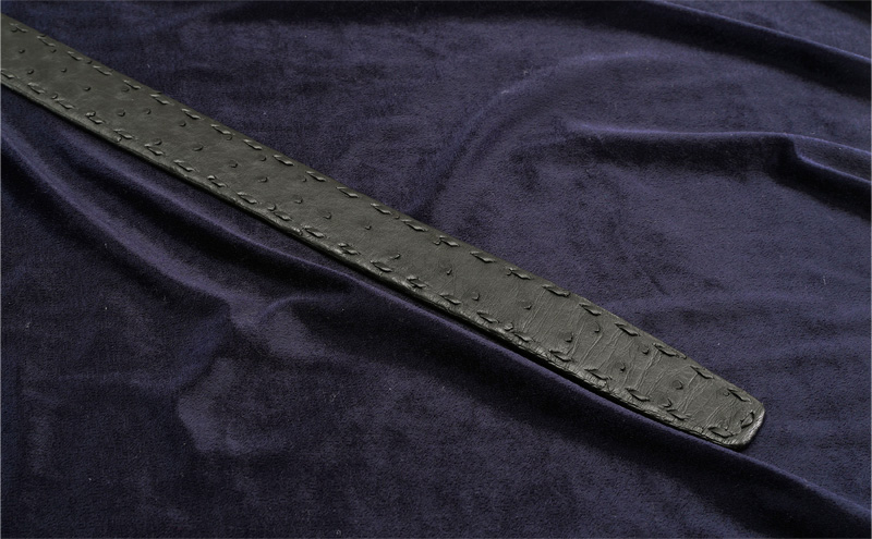 オーストリッチ 手縫いステッチ ベルト クロ 幅35mm メンズ 【ピンタイプ】