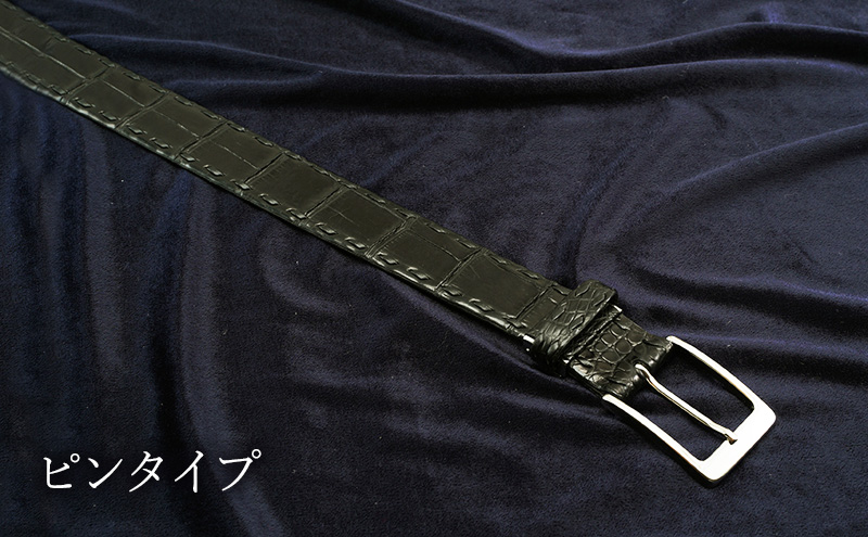 マットワニ　クロコベルト 手縫いステッチ　クロ　幅35mm　メンズ【バックルタイプ】