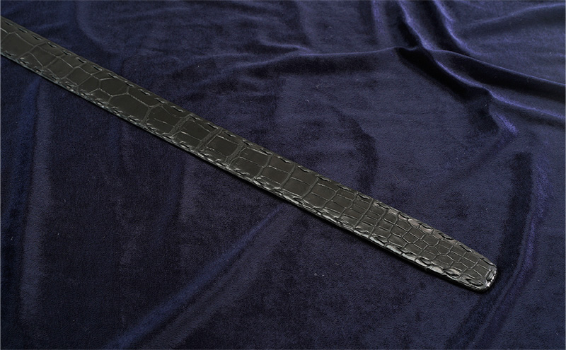 マットワニ　クロコベルト 手縫いステッチ　クロ　幅35mm　メンズ【バックルタイプ】