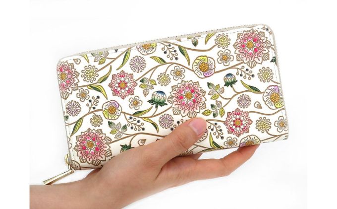 【文庫屋大関】 大容量　ぐるっとファスナーの長財布　ダリア＜ベリーピンク＞【皮革工芸品】 ファッション小物 民芸品