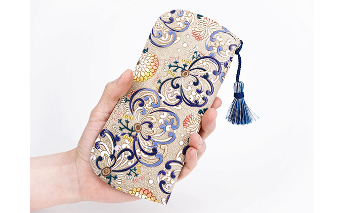 【文庫屋大関】メガネケース　乱菊＜青紫＞【皮革工芸品】 ファッション小物 民芸品