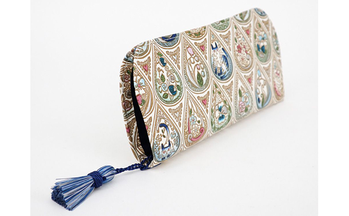 【文庫屋大関】メガネケース　花と猫＜インディゴ＞【皮革工芸品】 ファッション小物 民芸品