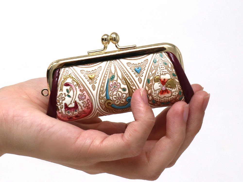 【文庫屋大関】印鑑ケース　花と猫＜ローズ＞【皮革工芸品】 ファッション小物 民芸品