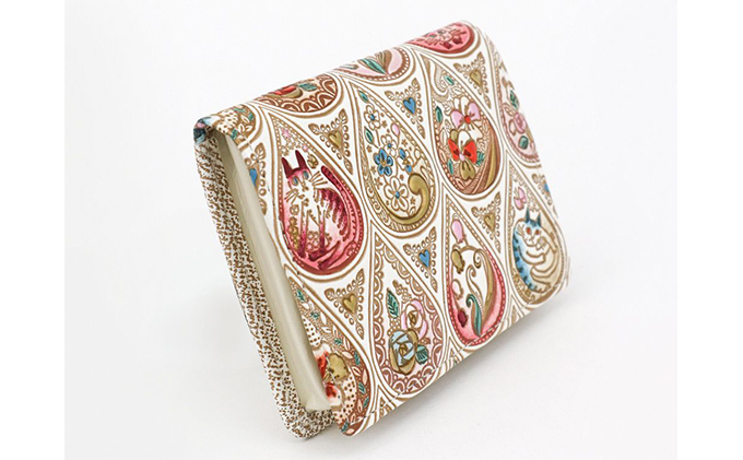 【文庫屋大関】箱まち小銭入れ　花と猫＜ローズ＞【皮革工芸品】 ファッション小物 財布 民芸品