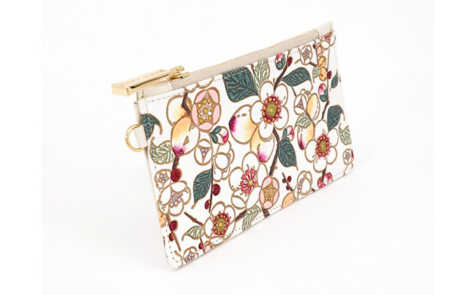 【文庫屋大関】すっきりカードケース　梅花【皮革工芸品】 ファッション小物 雑貨 フラグメントケース 小銭入れ付き 収納 スマート 日本製 花柄