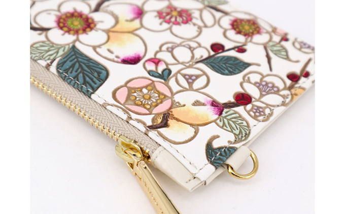 【文庫屋大関】すっきりカードケース　梅花【皮革工芸品】 ファッション小物 雑貨 フラグメントケース 小銭入れ付き 収納 スマート 日本製 花柄