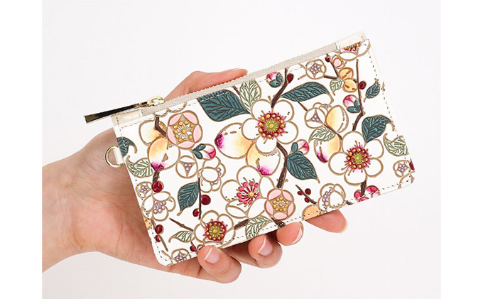 【文庫屋大関】すっきりカードケース　梅花【皮革工芸品】 ファッション小物 雑貨 フラグメントケース 小銭入れ付き 収納 スマート 日本製 花柄