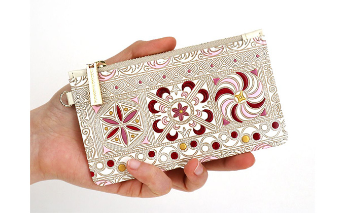 【文庫屋大関】すっきりカードケース　錦紗＜ピンク＞【皮革工芸品】 ファッション小物 雑貨 フラグメントケース 小銭入れ付き 収納 スマート 日本製