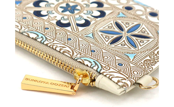 【文庫屋大関】すっきりカードケース　錦紗＜青＞【皮革工芸品】 ファッション小物 雑貨 フラグメントケース 小銭入れ付き 収納 スマート 日本製 ブルー