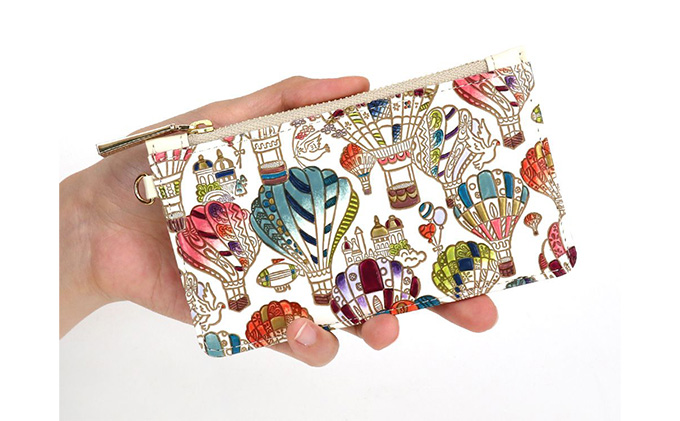 【文庫屋大関】すっきりカードケース　気球【皮革工芸品】 ファッション小物 雑貨 フラグメントケース 小銭入れ付き 収納 スマート 日本製