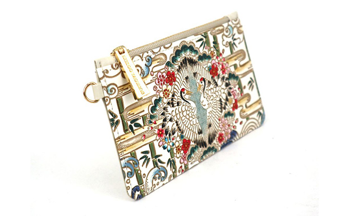 【文庫屋大関】すっきりカードケース　むかい鶴【皮革工芸品】 ファッション小物 雑貨 フラグメントケース 小銭入れ付き 収納 スマート 日本製 鳥 つる ツル