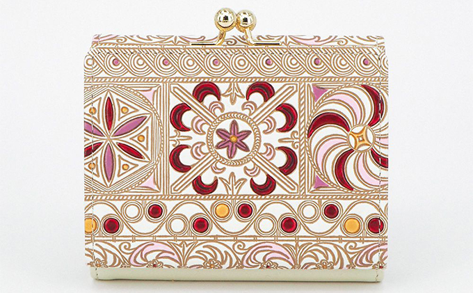 【文庫屋大関】三つ折りミニ財布　錦紗（ピンク）【皮革工芸品】 ファッション 小物 民芸品 お札 カード 小銭 手のひらサイズ コンパクト 大人かわいい 牛革 手作り 国産